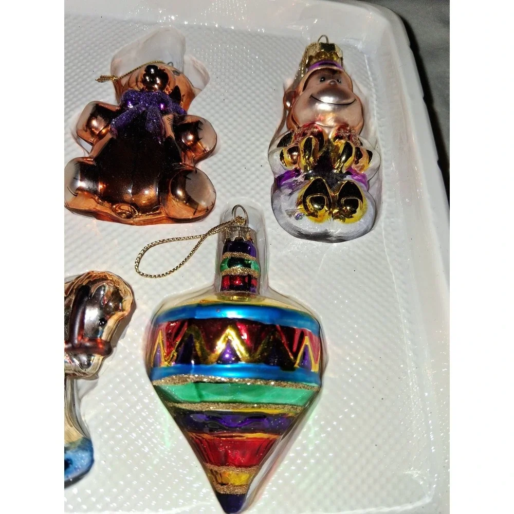 2002 Santa's Workbench Blown Glass Christmas Ornaments Teddy Monkey Horse Set